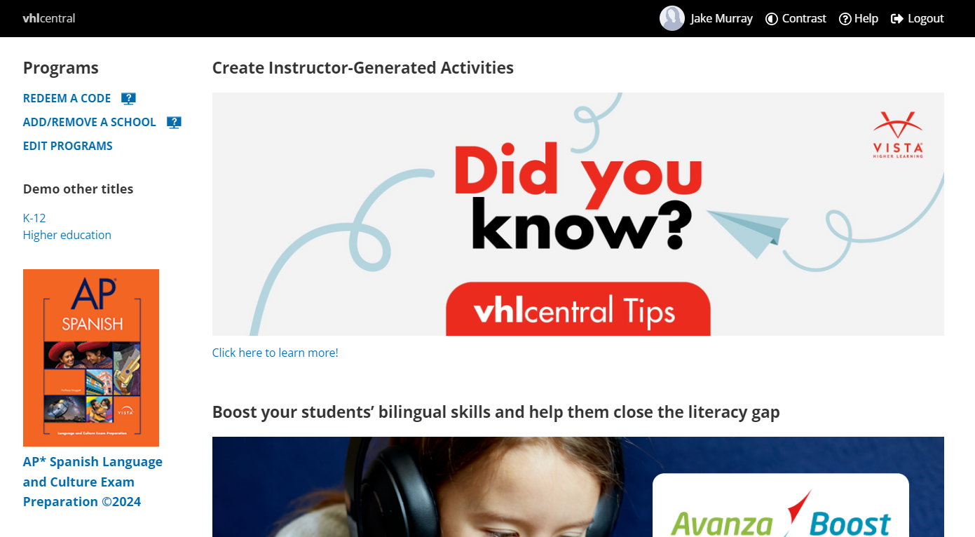 Zoom on VHLCentral home page