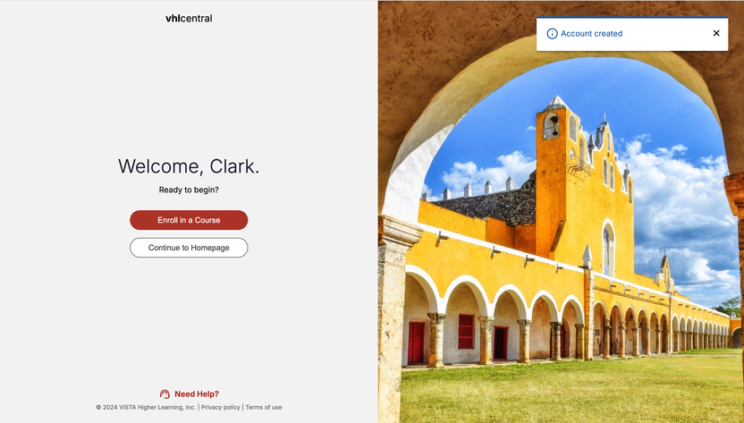 Account Created Welcome Page
