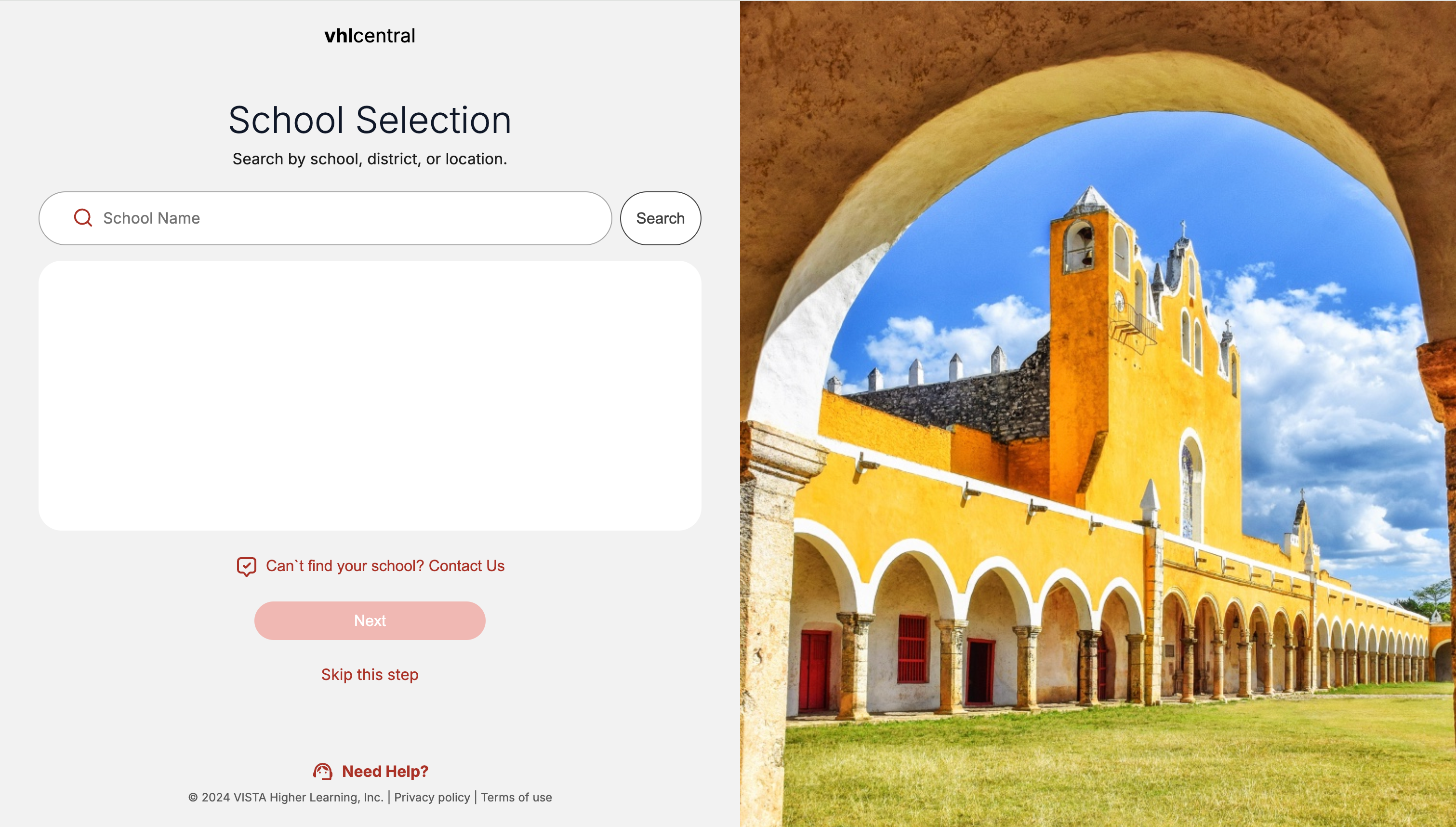 Select your School page