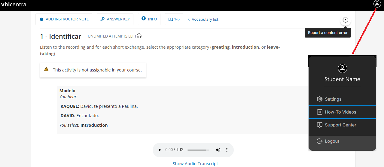Report content issues and review how-to videos via their Account menu