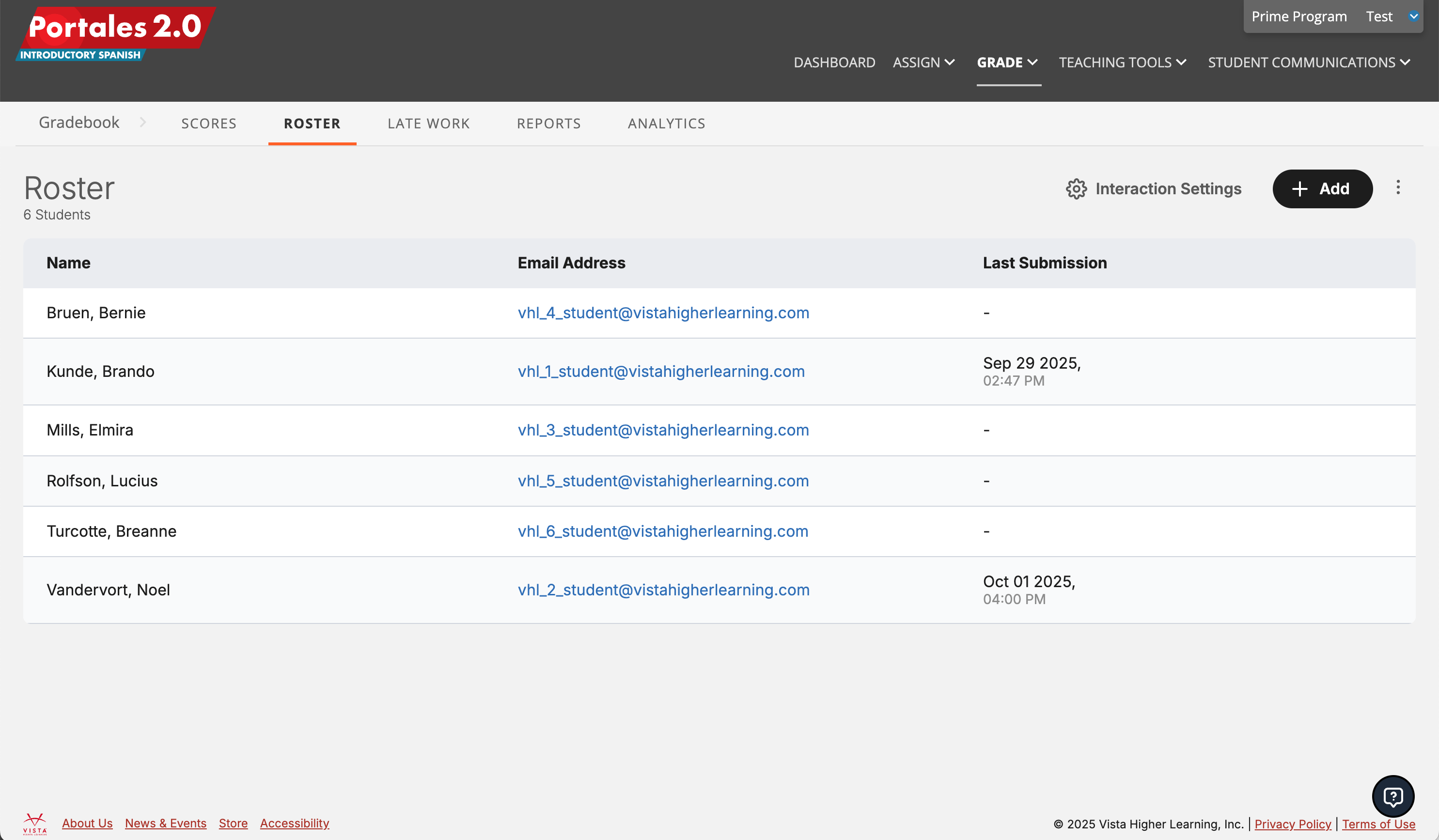 Redesigned course roster page with several listed students, interactions settings, tools, and options menu.