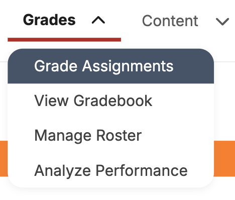 Expanded instructor Grades menu with Grade Assignments option selected.