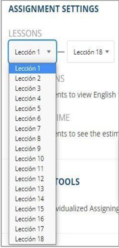 Select the lesson coverage for your course within the drop-down menu.