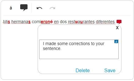 Image of the comment box instructor uses to provide feedback to student.