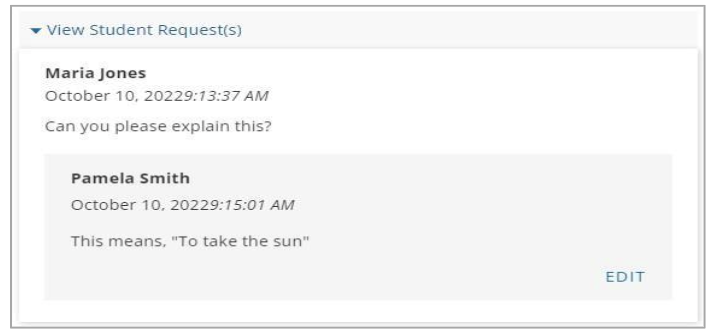 Screenshot of a response to the help request
