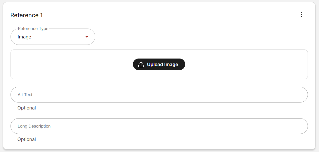 Image reference settings showing fields for reference type, alt text, long description. 