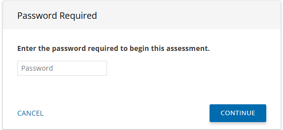 Password field screen with a blank field to enter the password, with Continue and Cancel buttons underneath.
