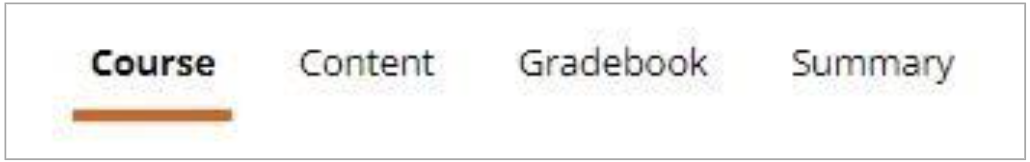Tabs within course settings, showing “Courses,” “Content,” “Gradebook,” and “Summary" options