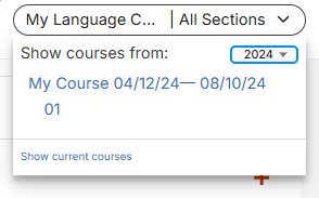 Selecting a target year within the "Show courses from:" drop-down menu.