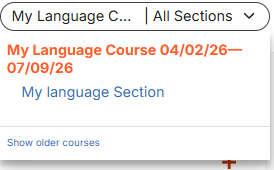 Showing the drop-down menu with courses