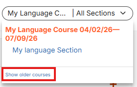Screenshot showing the old courses option