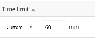 Screenshot of the “Time limit” column, the drop-down menus is set to “Custom,” followed by a numeric input field indicating a configurable time limit of 60 minutes.