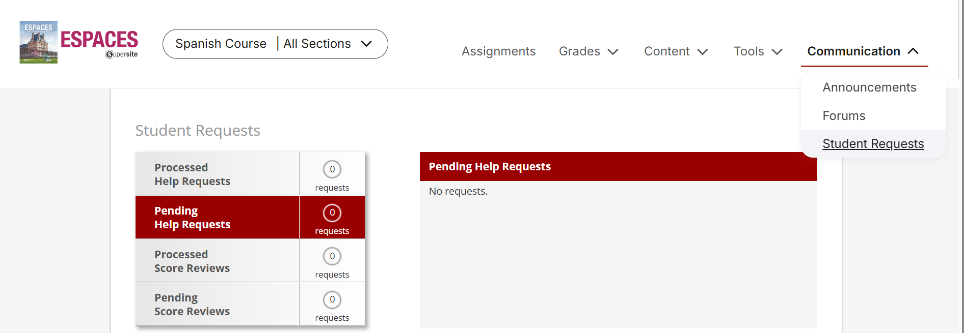 Student request help page