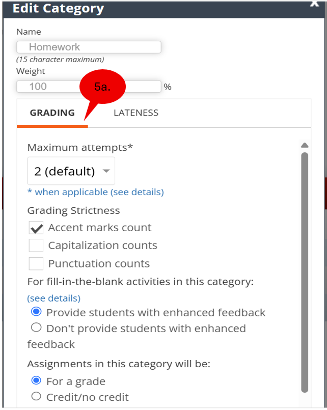 “Edit Category” dialog showing grading settings