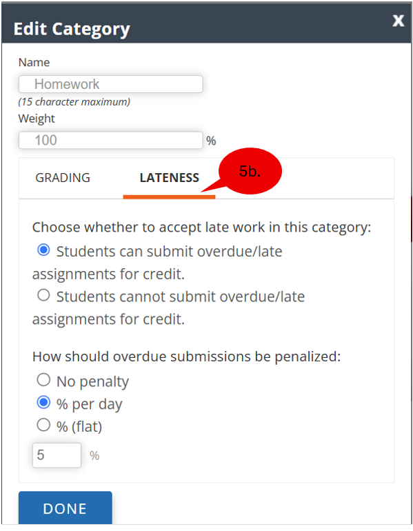 “Edit Category” dialog showing lateness settings