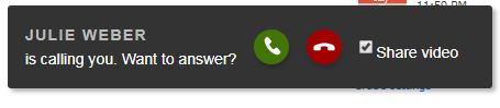A phone call screen shows "JULIE WEBER is calling you" with options to answer or share video, displayed on a green circle.