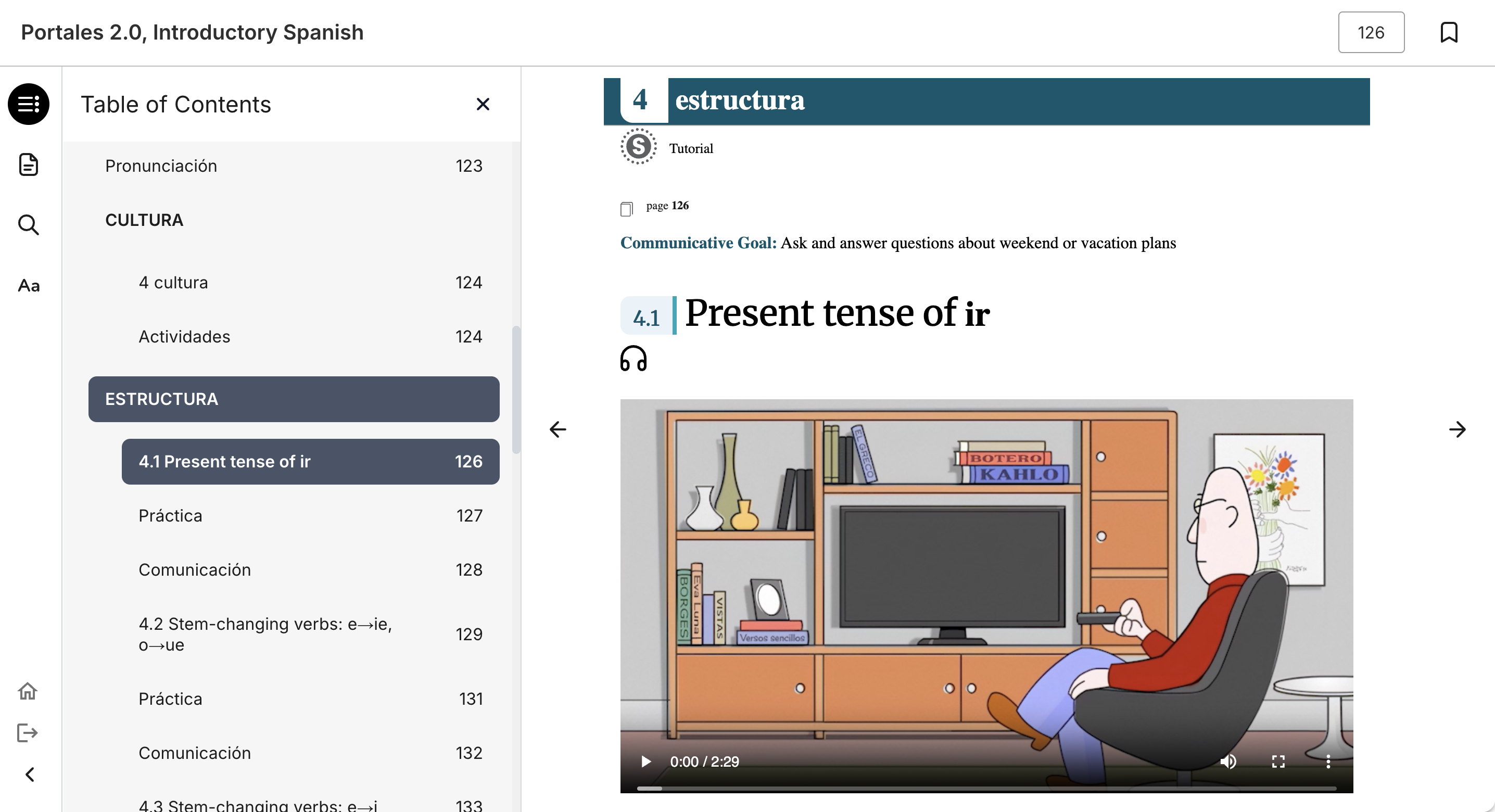 Screenshot from the new vText showing an embedded video alongside the Table of Contents.