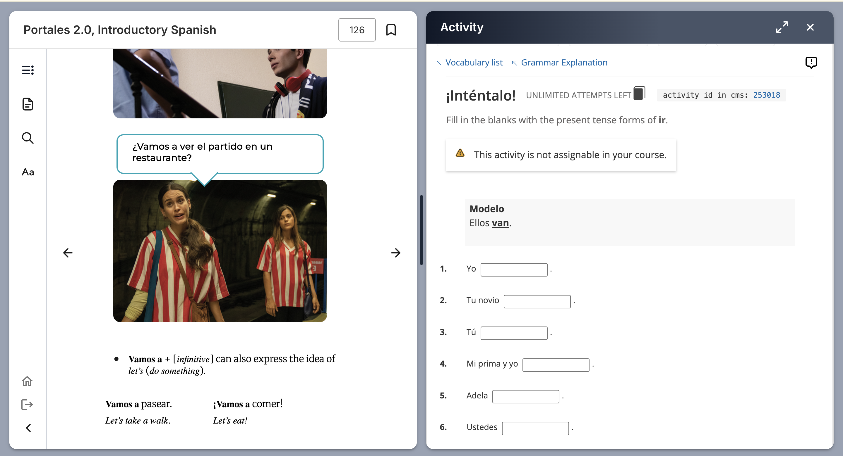 Screenshot of the new vText shows an activity appearing in the same screen alongside the content.