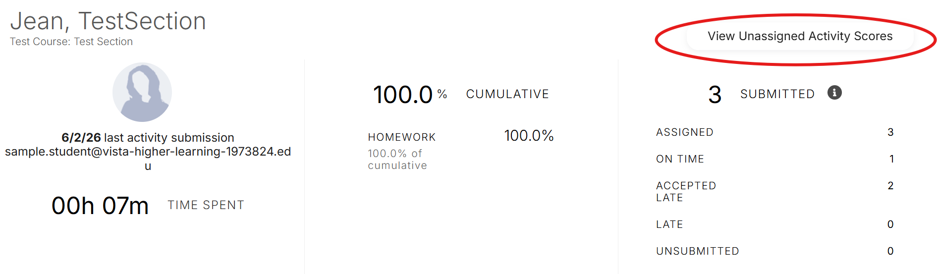 A “View Unassigned Activity Scores” button appears in the top-right corner.